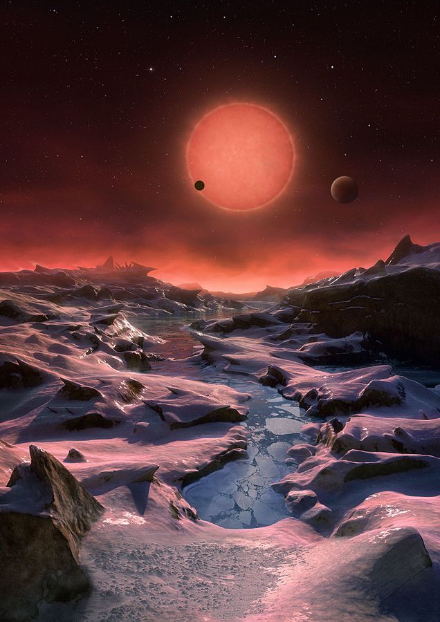 artist s impression of the ultracool dwarf star trappist 1 from the surface of one of its planets 760