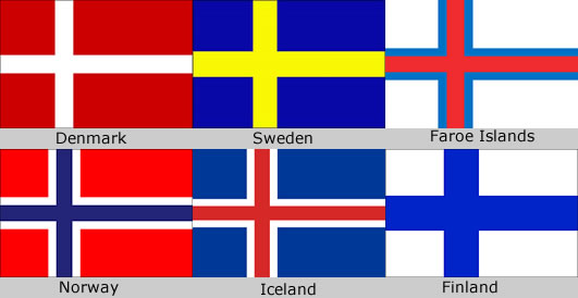 bendera negara nordic iceland norway finland denmark faroe islands sweden