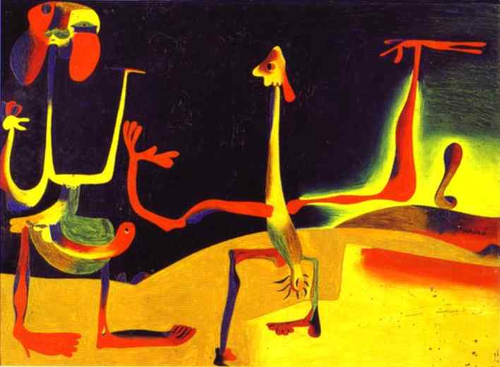 maksud lukisan man and woman in front of a pile of excrement oleh joan miro