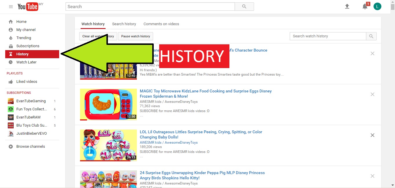 youtube history pantau anak