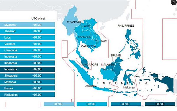 zon waktu asia tenggara 4 negara dengan zon masa paling banyak di dunia