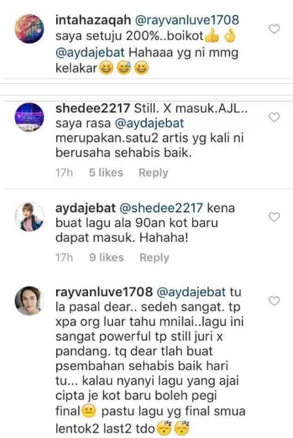 ayda jebat bengang tak dapat masuk juara lagu 4