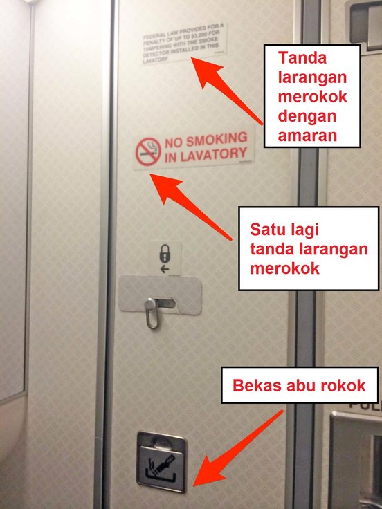 bekas abu rokok dalam tandas pesawat