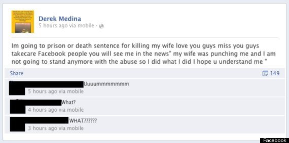 derek medina facebook status selepas bunuh isteri