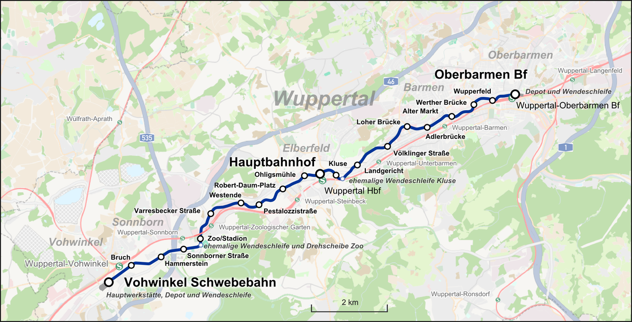 laluan wuppertal schwebebahn 605