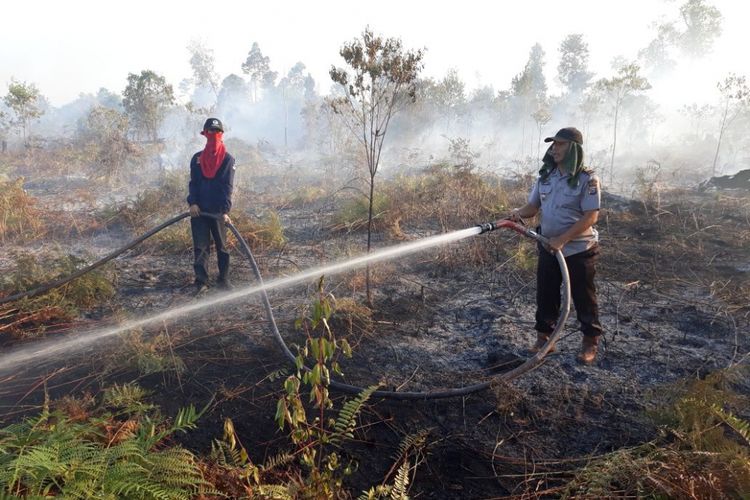 petugas memadamkan api jerebu indonesia