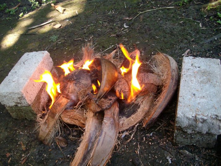 sabut kelapa dibakar