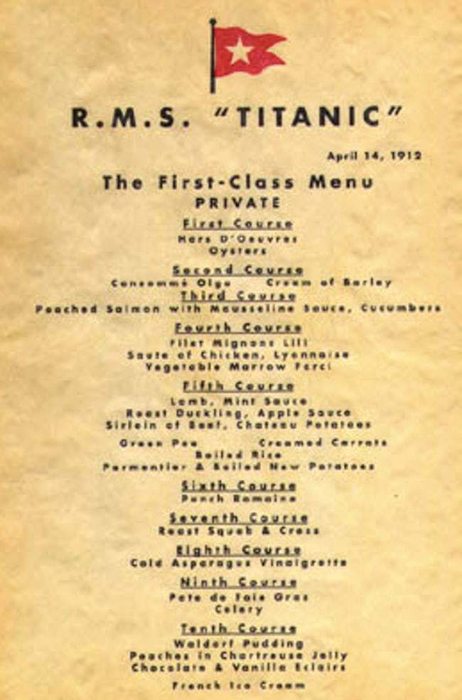 titanic menu