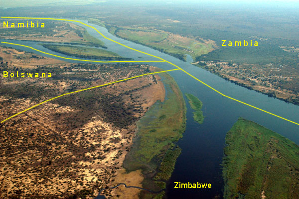 zambezi river borders of namibia zambia zimbabwe botswana